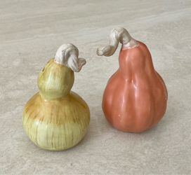 Pair squash salt and pepper shakers   5 inches tall