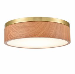 Modern Brass LED Flush Mount Ceiling Light Wood Grain Round Light -New!