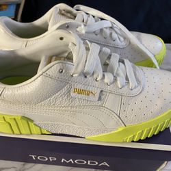 White And Yellow Puma Shoes   