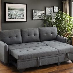 New! Grey Sectional Sofa Bed, Sofabed, Sectional Sofa With Pull Out Bed, Sectional, Sectional Couch, Sofa, Couch, Small Sectional For Apartment, Sofa