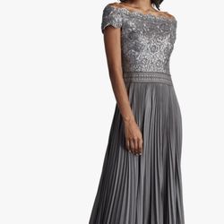 Tadashi Shoji Sequin Lace Pleated Chiffon Gown