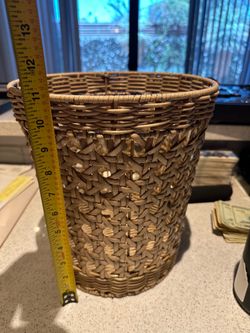 Boho Woven Wicker Waste Basket – Small Office or Bathroom Trash Bin
