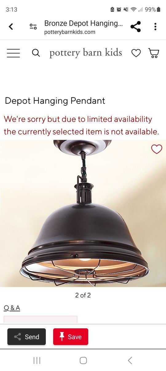 Pottery Barn Kids Depot Hanging Pendant Lamp