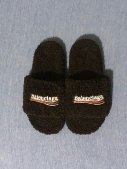 Balenciaga Furry Slide Sandals Black