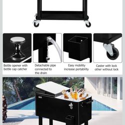 VINGLI 80 Quart Rolling Ice Chest, Portable Patio Party Bar Drink Cooler Cart, with Shelf, Beverage Pool with Bottle Opener