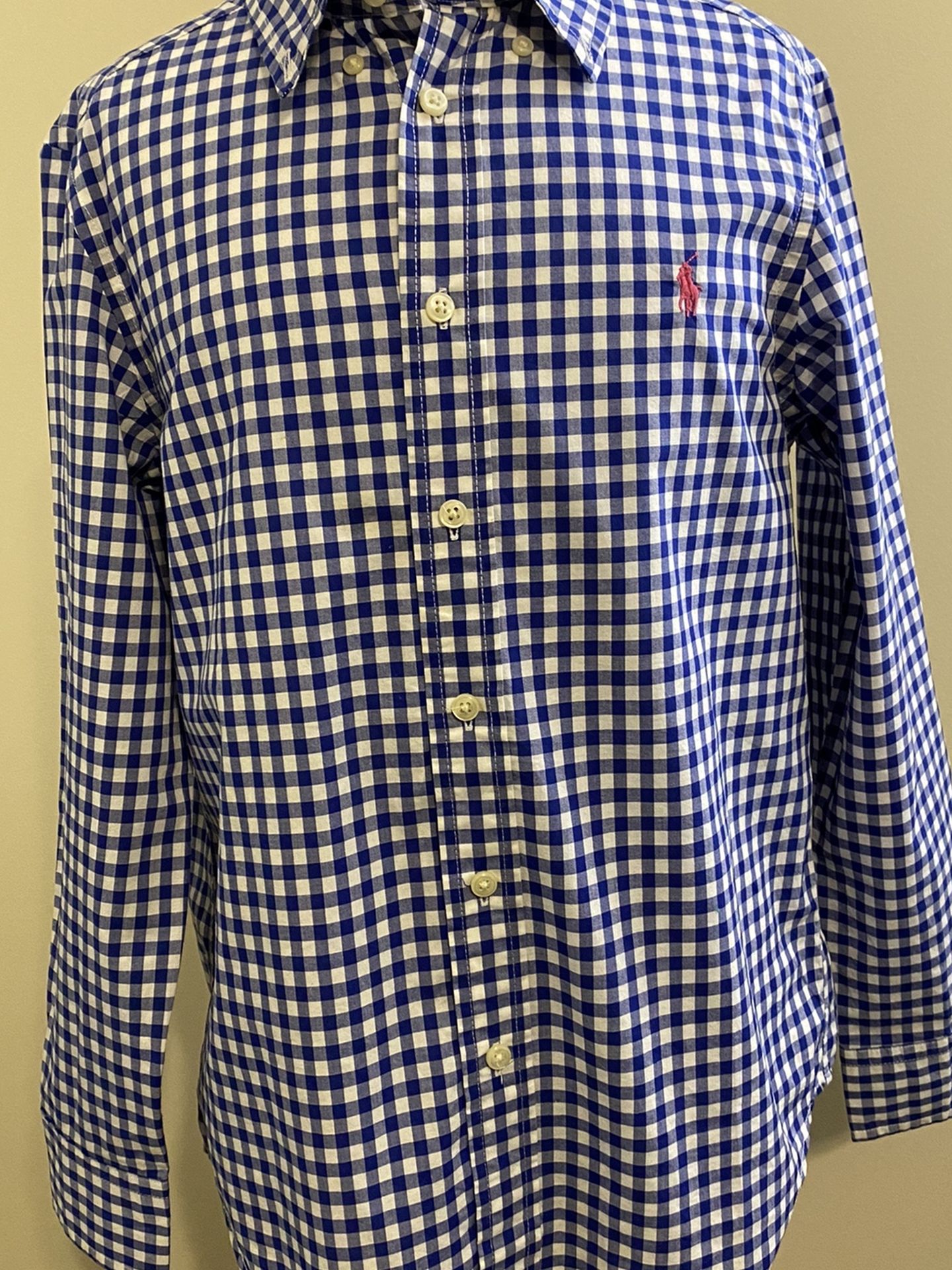 Ralph Lauren Boy’s M(10/12) Blue White Gingham Long Sleeve Dress Button Down Shirt