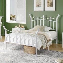 B674 $50  14 Inches Twin Size Metal Platform Bed Frame with Crown Style Victorian Headboard & Footboard, Ample Under Bed Storage, Noise Free, Easy Ass