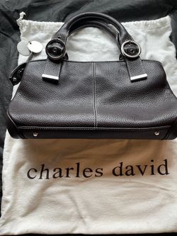 Charles David Black Leather Buckle Handle Handbag Purse