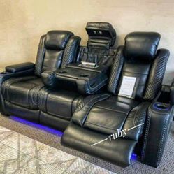 Black Midnight Living Room Faux Leather Party Time Reclining Sofa, Loveseat, Recliner Available| 39$ Down Payment @ Fast Delivery 🚚