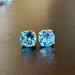 Genuine Blue Topaz Stud Earrings – 10mm Round, Sterling Silver (.925), 7.5 Carats 