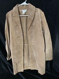 Cold water creek tooled design leather jacket(R)med