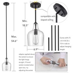 Modern Farmhouse Pendant Lighting for Kitchen Island Glass Black Pendant Light Fixtures Rod-Hung