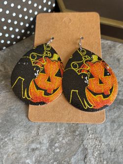 Halloween Pumpkin and Cat Print Earrings