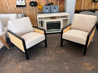 New set of 2 modern rattan accents chairs beige color
