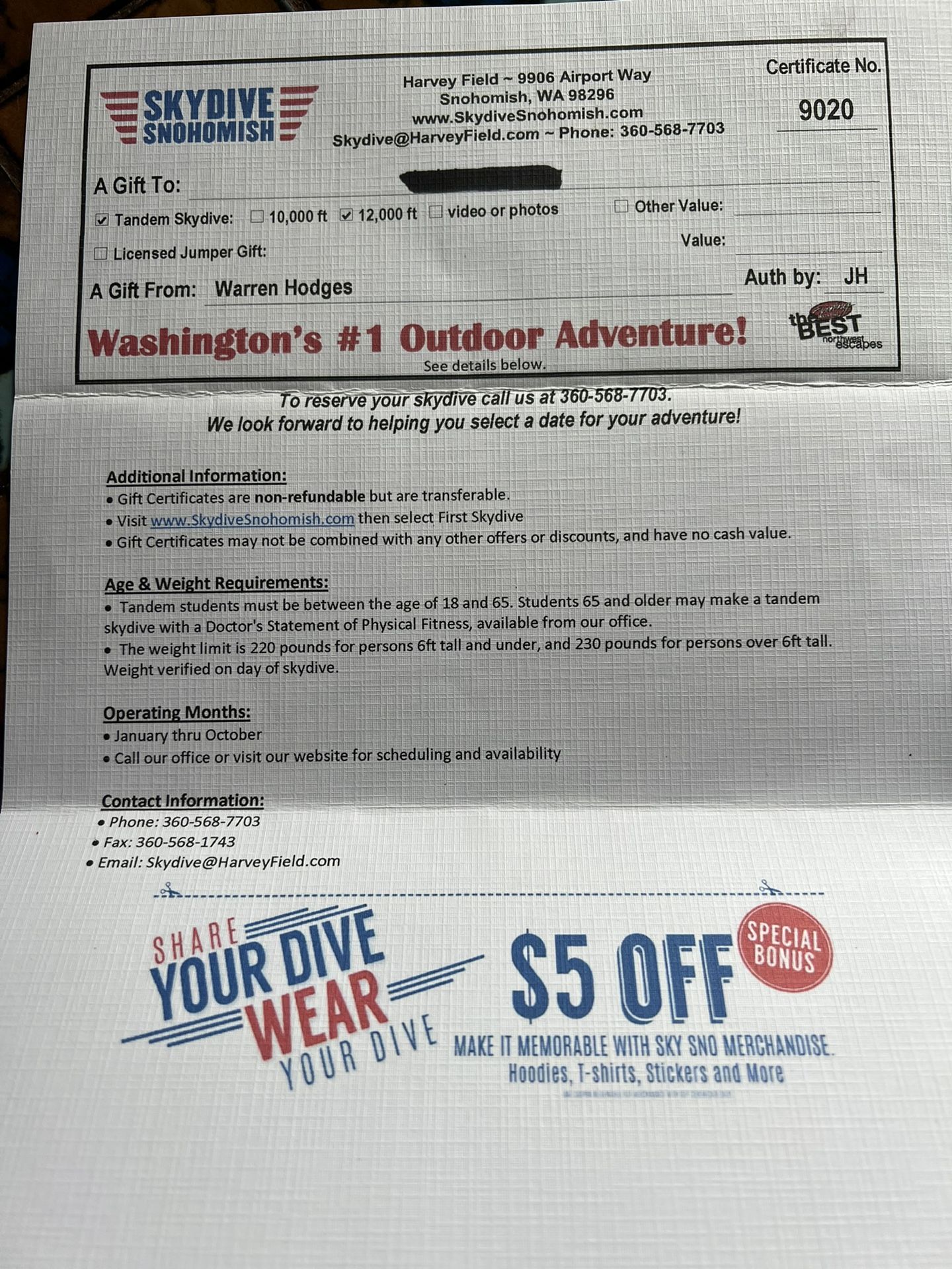 Skydive Tickets