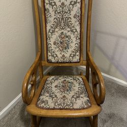 Vintage Wood And Tapestry Rocking Chair