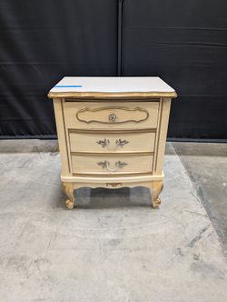Vintage French Provincial Cream Nightstand Gold Trim