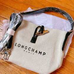 Longchamp Canvas Bucket Crossbody Bag 