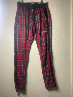 Karter Collection Women’s Red Plaid Jogger Pants Drawstring Elastic Waist Sz L