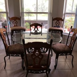 Glass Round Dining Kitchen Nook Table & 4 Chairs