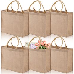 DEAYOU 6 Pack Jute Tote Bag, Burlap Gift Tote With Handle, Grocery Shopping Bag For DIY, Wedding,15.4''X12.2''X5