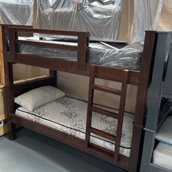 Twin Twin Bunk Bed Complete With Mattresses Brown
