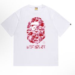 Bape shirt pink and white