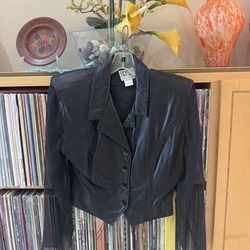 VTG, NW/OT, LAMBSKIN LEATHER Button-front JKT/SHIRT,S,Sheer Sleeves,MADE in USA