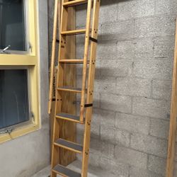 Putnam Solid Oak Rolling Library Ladder