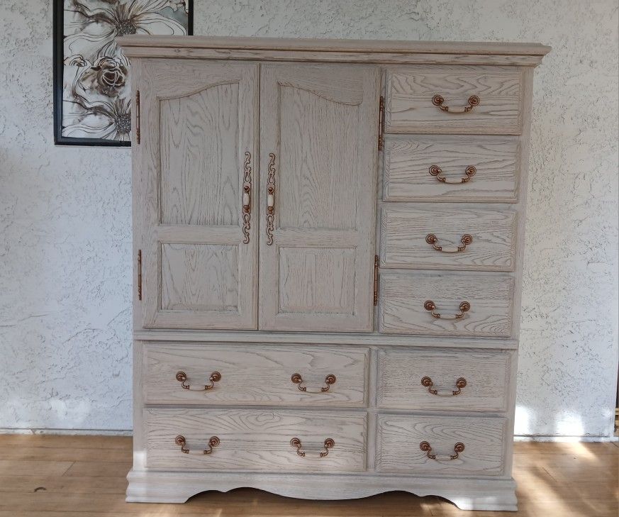Solid Oak Armoire/Dresser – Beautifully Refurbished in Natural Finish