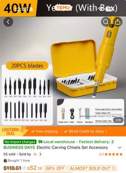 Electric Wood Carving Tool Kit – 20 Blades – New