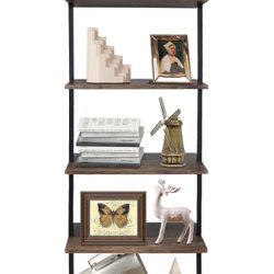 aboxoo Ladder Shelf Open Bookshelf 5-tier Wood Wall-mounted Bookcase Storage