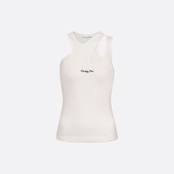 DIOR Asymmetric Tank Top White Ribbed Cotton Jersey