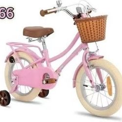 😀 20 Inch Kids Bike, Retro Cruiser Girls Bicycle for Children, ‎Kids Bicycle with Wicker Basket & Training Wheels/Kickstand, pink and white Colors,