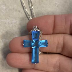 New Light Blue Tourmaline Sterling Silver CROSS necklace