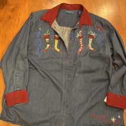 Woman’s Ugly Christmas Karen Scott Vintage Button Down Shirt Shipping Available 