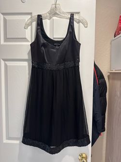 Maria Bianca Nero Black Satin Cocktail Dress with Sequin Trim Size medium