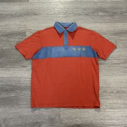 Vintage UK men's orange/ blue polo shirt