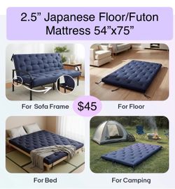 Brand New 2.5” Full Size Water Resistant Japanese Floor Mattress Futon, Full Size 75"x54" Thick Foldable Tatami Mat Sleeping Pad for Dormitory Guest R