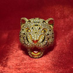 10k Yellow Gold Diamond Lion Head Ring 5.01 ctw