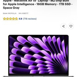 Apple - MacBook Air 15" Laptop - M2 chip Built for Apple Intelligence - 16GB Memory - 1TB SSD - Space 