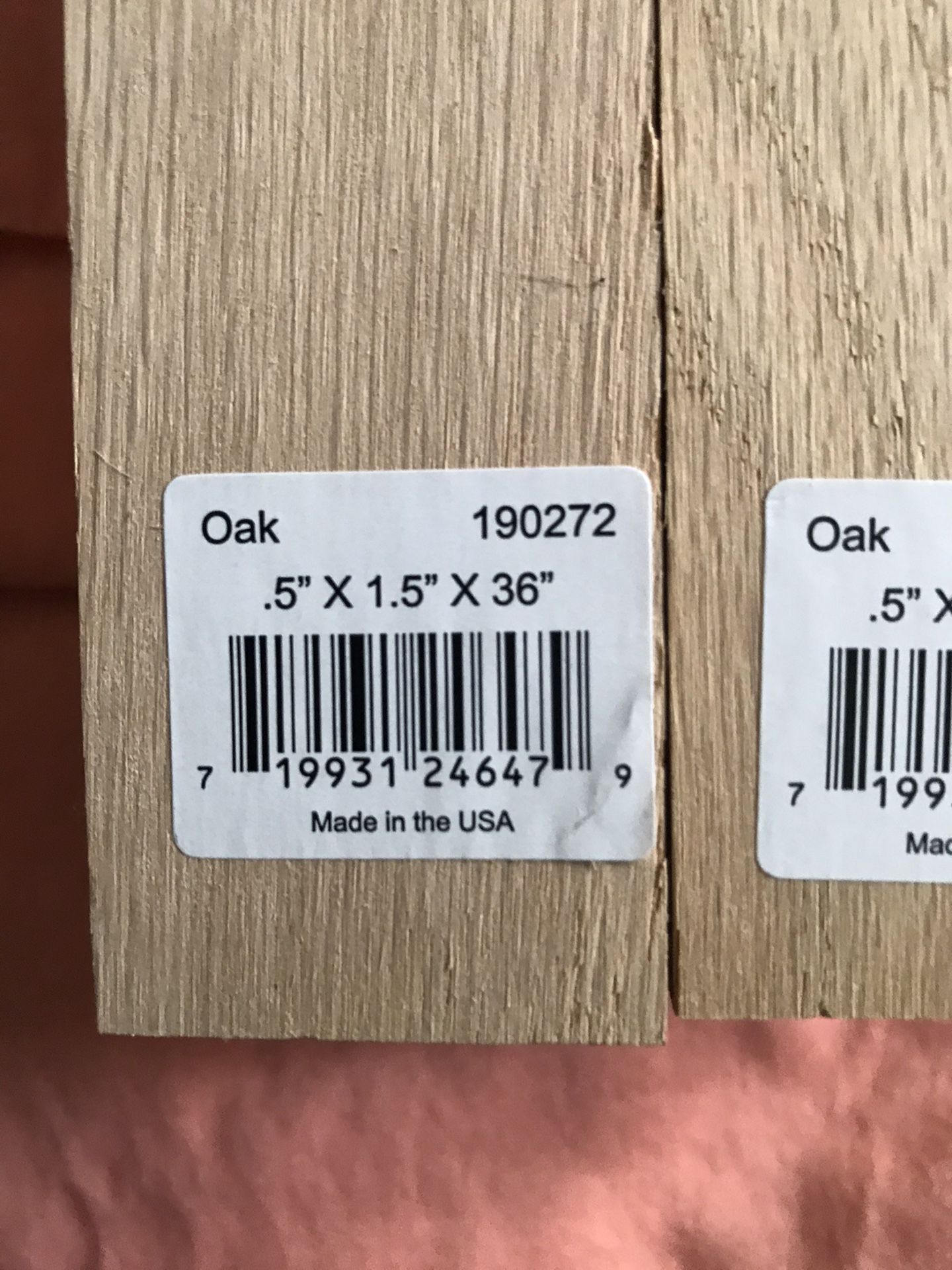 Oak hobby boards (1 1/2”w x 36”L x 1/2”thick). 10 boards