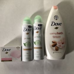Dove 4pc Bodywash,Spray Deodorant & Bar Soap