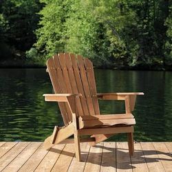 Folding Adirondack Chair Outdoor Wooden Accent Furniture Fire Pit Lounge Chairs for Yard, Garden, Patio w/ 350lb Loungers