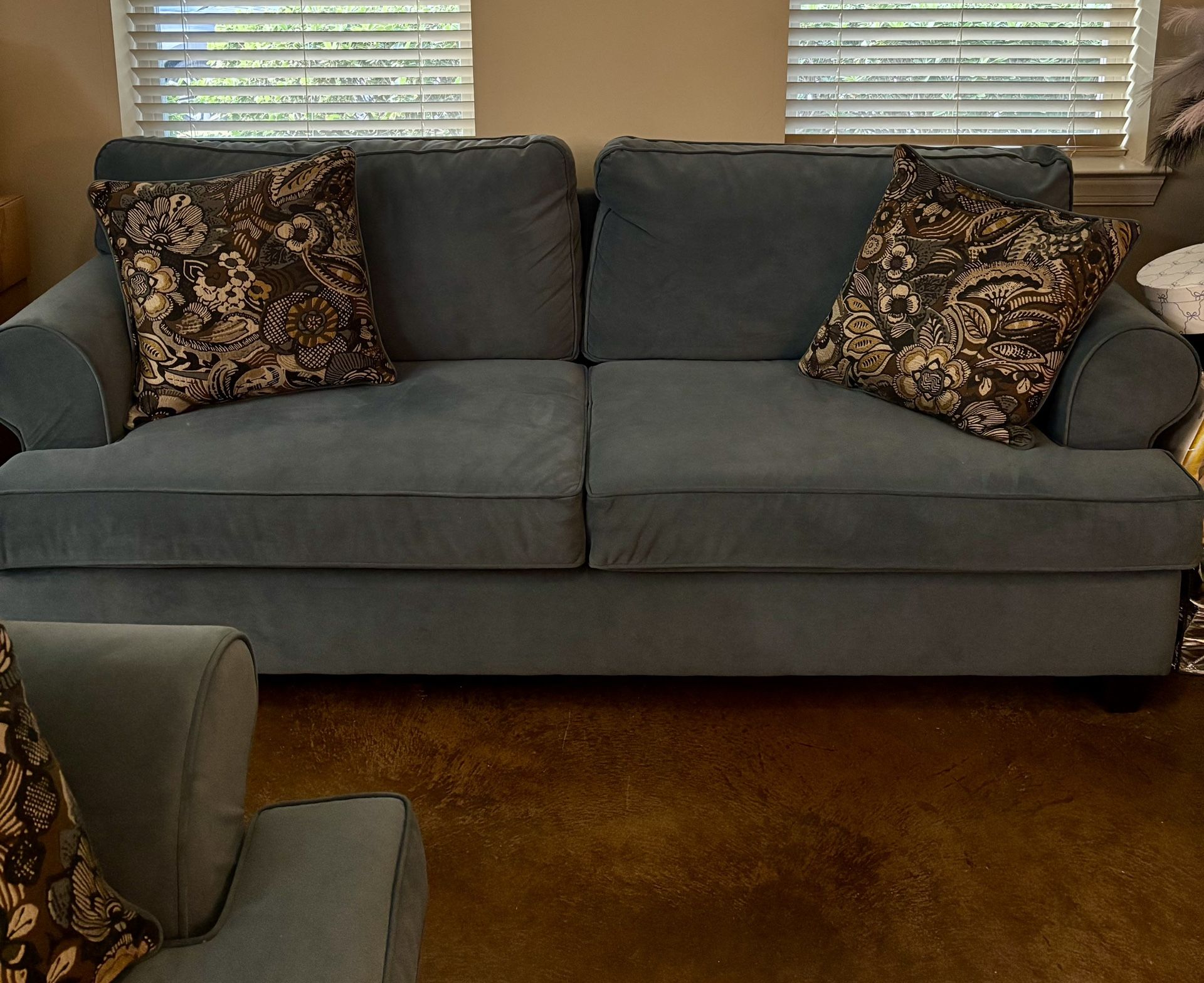 Couch & Love Seat (like New) Slate Blue Color