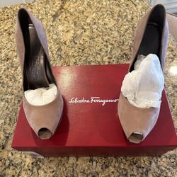 Brown Salvatore Ferragamo Biscue Nabuck Calf high heels