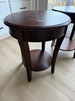Round Wood End Table with Lower Shelf