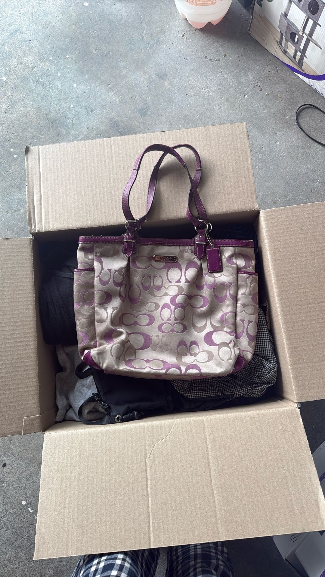 Tan And Purple Coach Tote Bag