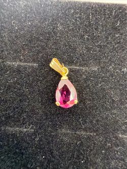 14k Yellow Gold Fine Natural Garnet Teardrop Pendant Signed Mexico .8g Charm