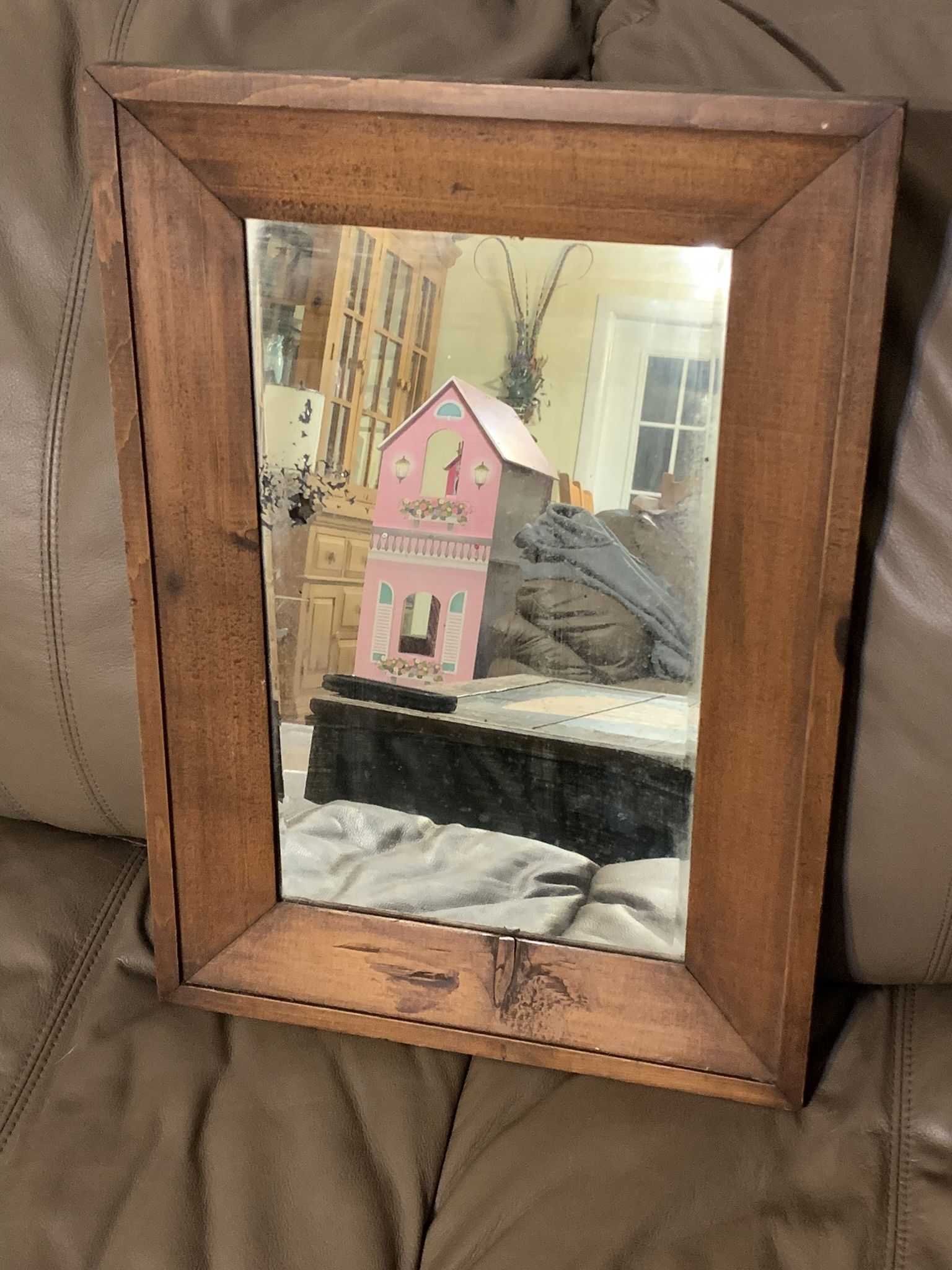 Framed OG Mid 1800’s Walnut Beveled Glass Mirror 23” tall x 16” wide